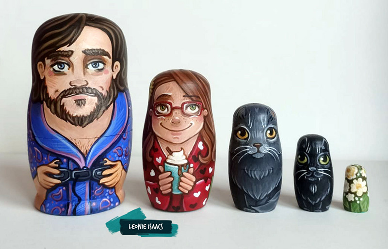 Custom hand-painted family nesting doll set 