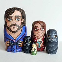 Custom hand-painted family nesting doll set 