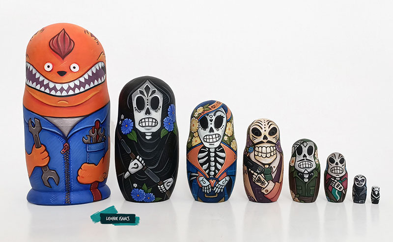 Hand painted GRIM FANDANGO nesting doll set