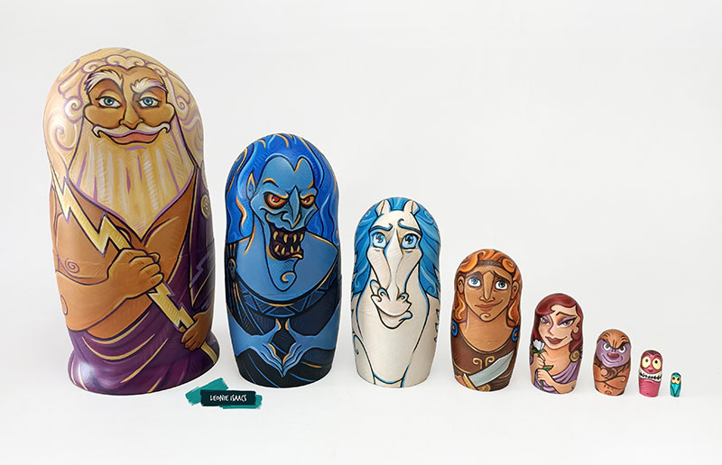 Hand painted HERCULES nesting doll set